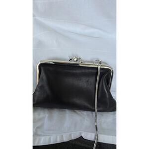 Margot Small Evening Bag Black Leather Silver frame clasp Shoulder Crossbody